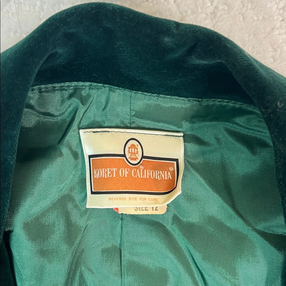 Vintage Koret of California green velvet collared button up blazer jacket 12 - Picture 5 of 8